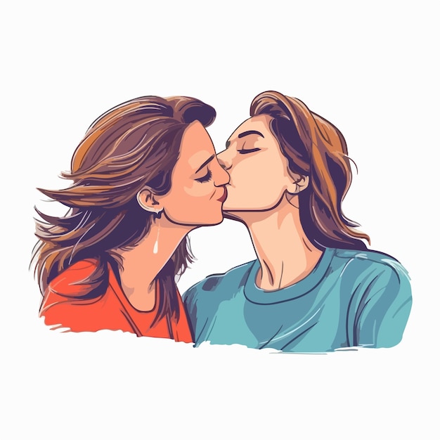 Vector un retrato de una pareja de lesbianas con una bandera del arco iris el concepto de lgbtq