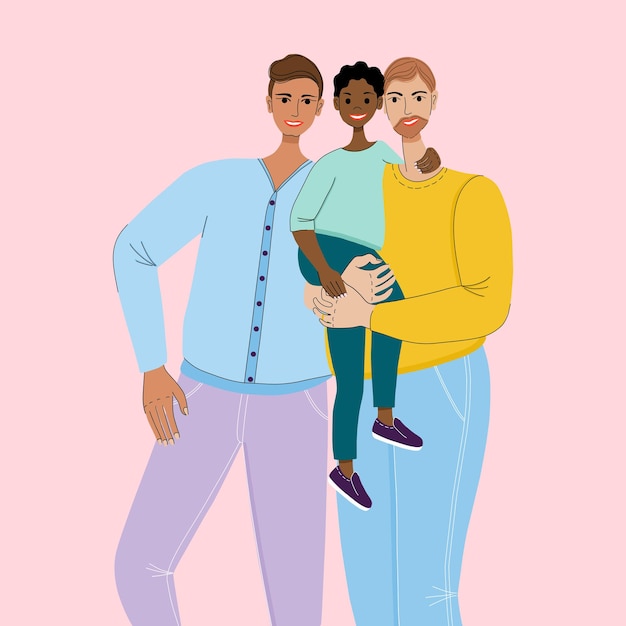 Vector retrato de pareja lgbt con niño