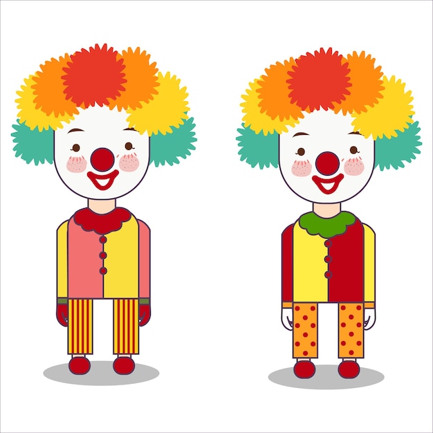 Retrato de payaso aislado en fondo blanco con traje con peluca y nariz roja