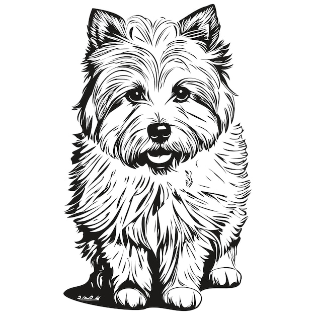 Retrato de perro Coton de Tulear en dibujo a mano de animal vectorial para tatuaje o ilustración de impresión de camiseta mascota de raza realista