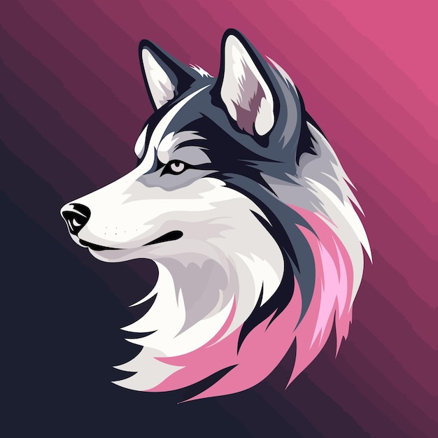 Retrato de un perro Husky siberiano Ilustración vectorial con fondo rosado