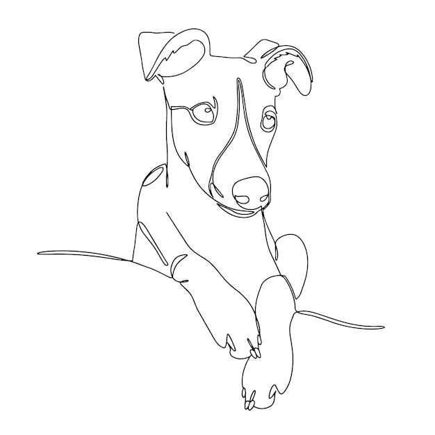 Retrato de un perro en una línea esquema de silueta realista de galgo whippet sobre fondo blanco