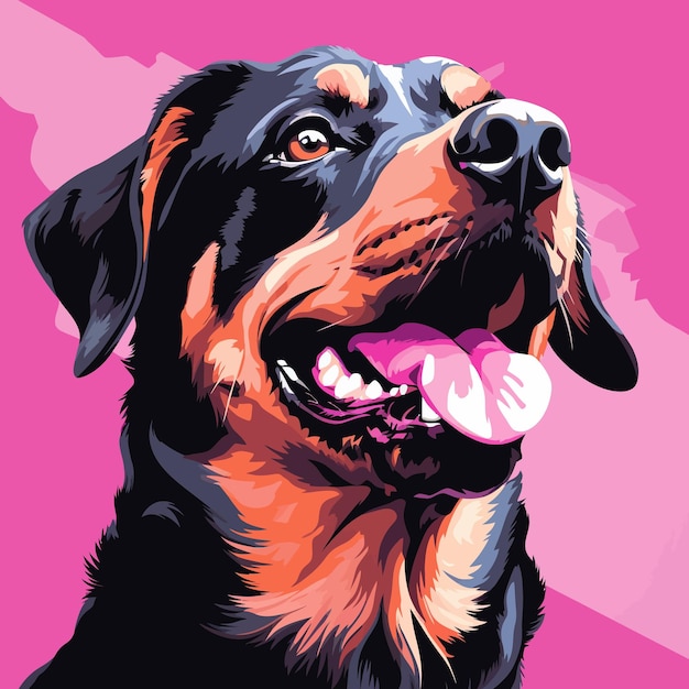 Retrato de perro rottweiler ilustración vectorial con fondo rosado