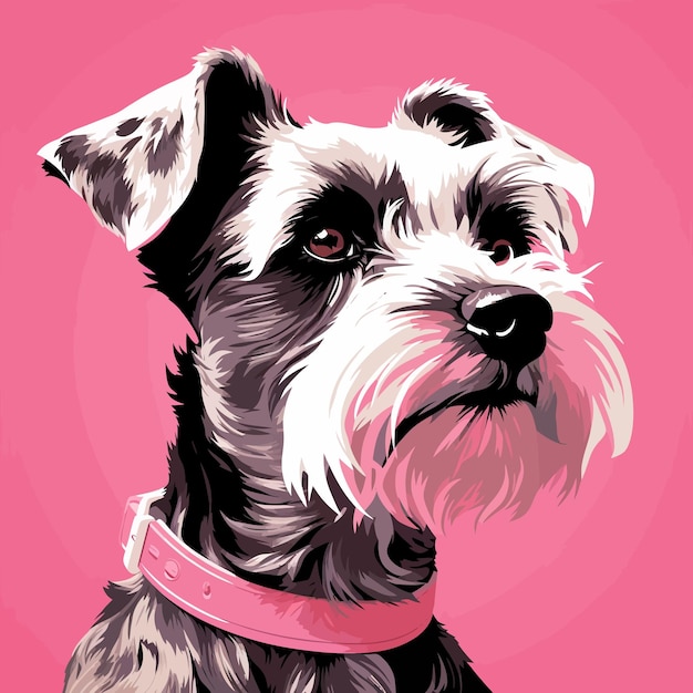 Vector retrato de perro schnauzer ilustración vectorial con fondo rosado