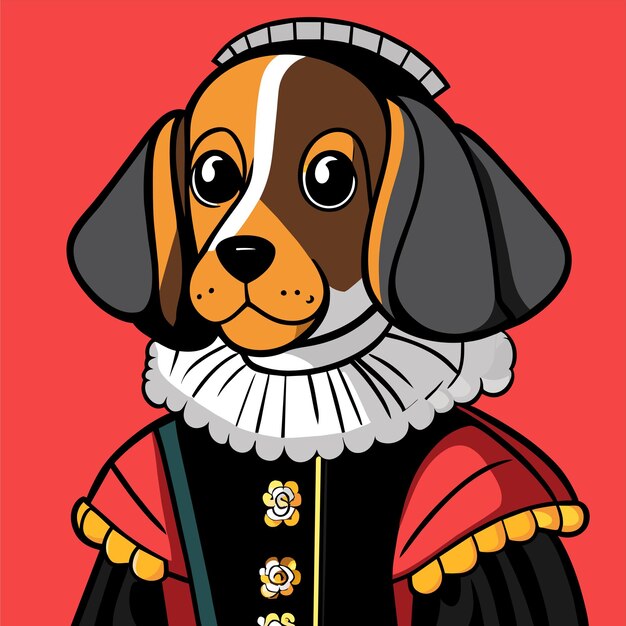 Vector retrato de un perro con un uniforme militar histórico dibujado a mano con una pegatina de dibujos animados plana y elegante