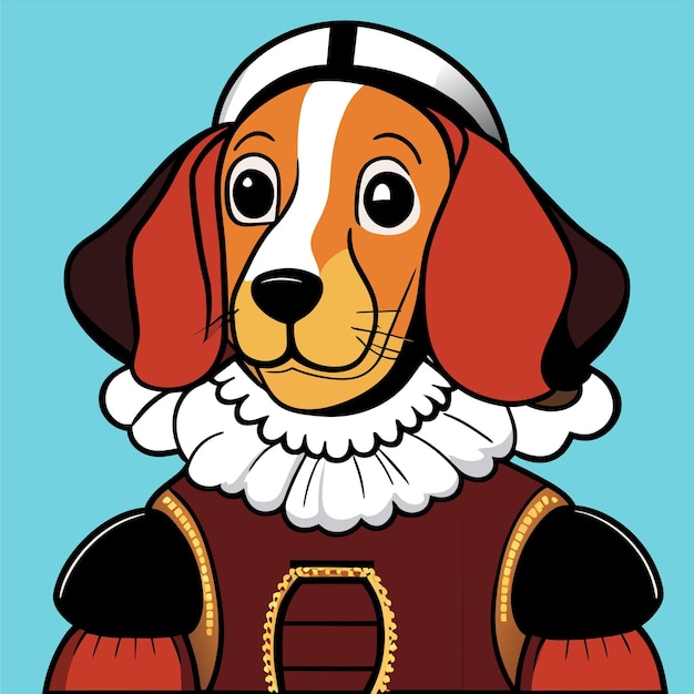 Vector retrato de un perro con un uniforme militar histórico dibujado a mano con una pegatina de dibujos animados plana y elegante