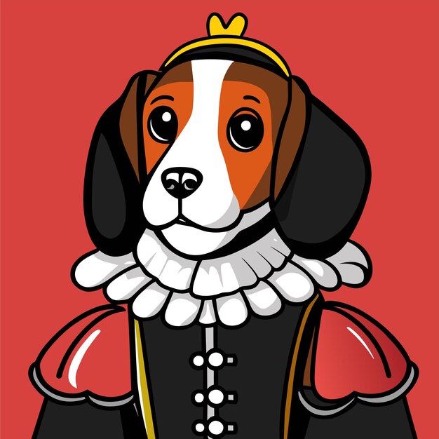 Vector retrato de un perro con un uniforme militar histórico dibujado a mano con una pegatina de dibujos animados plana y elegante