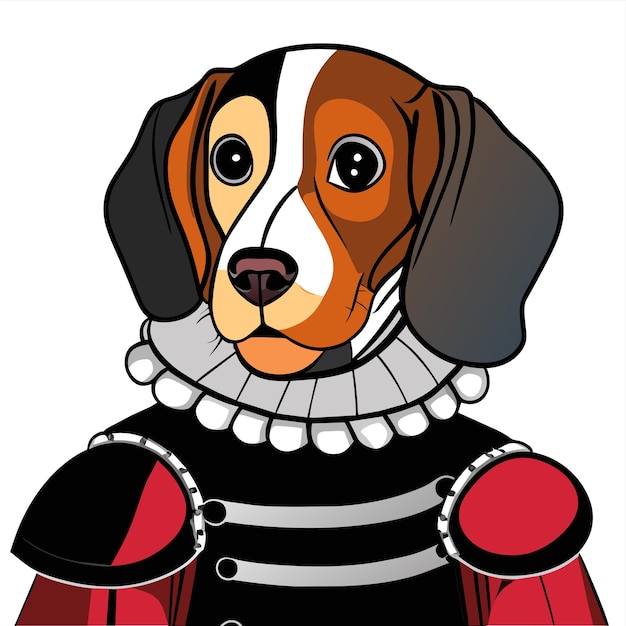 Vector retrato de un perro con un uniforme militar histórico dibujado a mano con una pegatina de dibujos animados plana y elegante