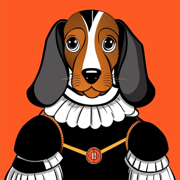 Vector retrato de un perro con un uniforme militar histórico dibujado a mano con una pegatina de dibujos animados plana y elegante