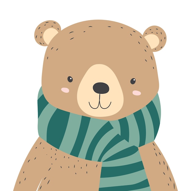 Retrato de personaje de oso en estilo plano aislado