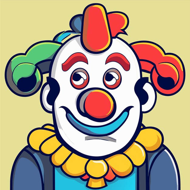 Vector retrato de personaje de payaso colorido dibujado a mano plano elegante pegatina de dibujos animados concepto de icono aislado