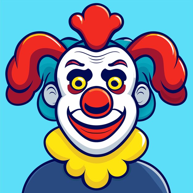 Vector retrato de personaje de payaso colorido dibujado a mano plano elegante pegatina de dibujos animados concepto de icono aislado