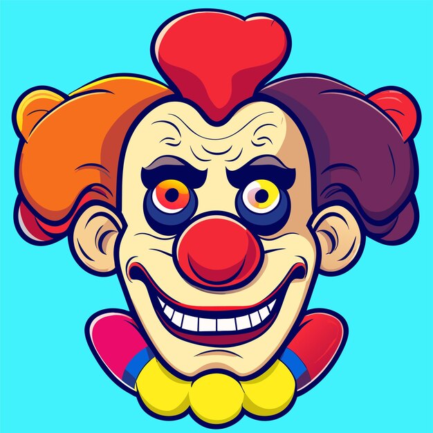 Vector retrato de personaje de payaso colorido dibujado a mano plano elegante pegatina de dibujos animados concepto de icono aislado