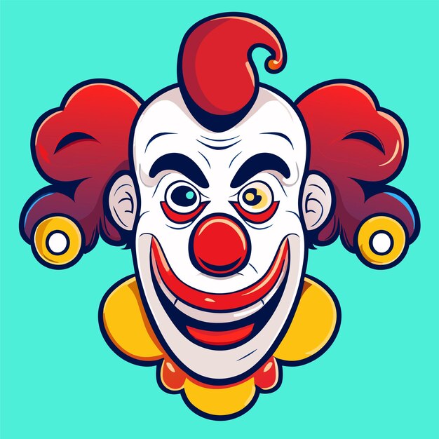 Vector retrato de personaje de payaso colorido dibujado a mano plano elegante pegatina de dibujos animados concepto de icono aislado