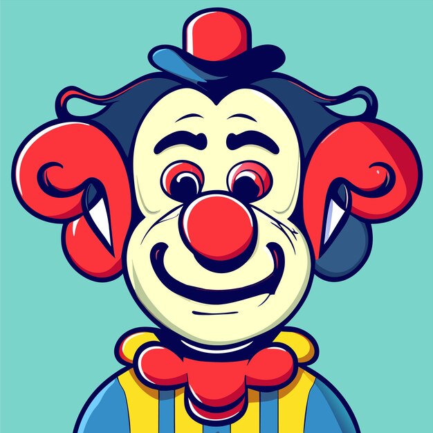 Vector retrato de personaje de payaso colorido dibujado a mano plano elegante pegatina de dibujos animados concepto de icono aislado