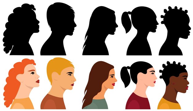 Vector retrato de personas en silueta de perfil aislado