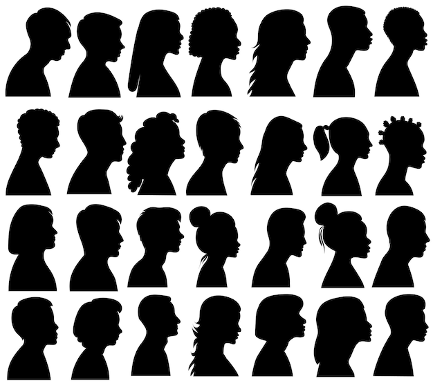 Retrato personas en silueta de perfil conjunto vector aislado