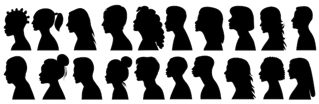 Retrato de personas en silueta de perfil vector aislado