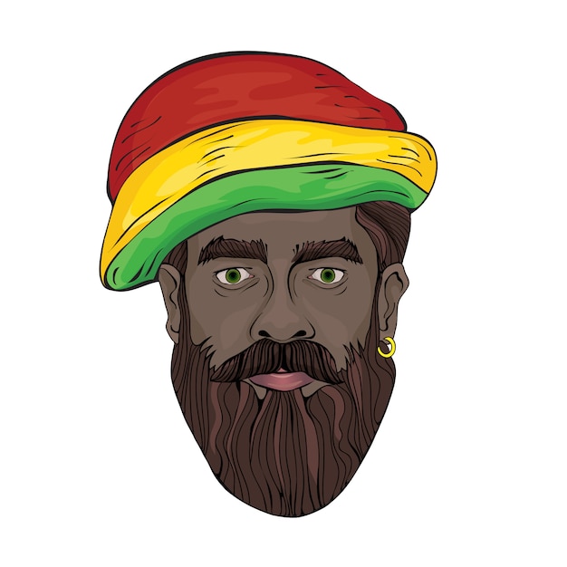Vector retrato de rastaman. la cara del hombre negro con un sombrero rastaman. ilustración, en blanco.