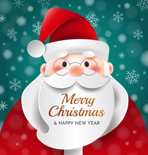Retrato de Santa Claus con una inscripción en la barba. Saludos Feliz Navidad Año Nuevo.