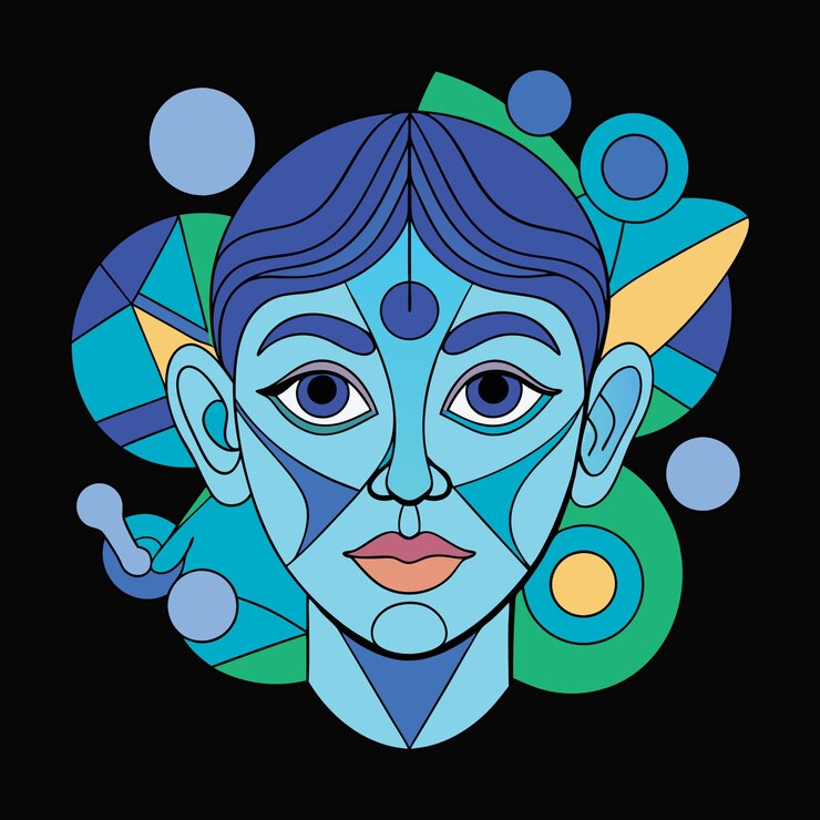 Retrato surrealista Un rostro humano compuesto de varias formas y líneas abstractas diseño vectorial ai generar