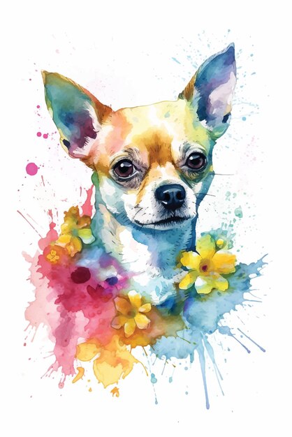 Vector retrato de vector de acuarela chihuahua alegre