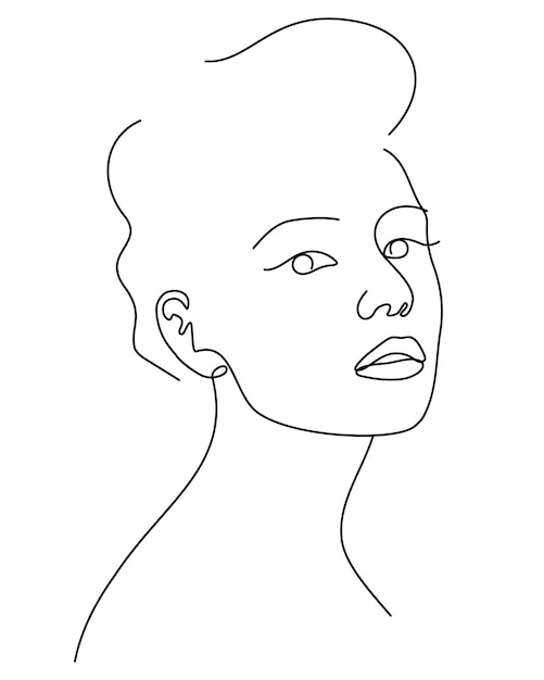 Retrato de vector de arte de línea de mujer hermosa