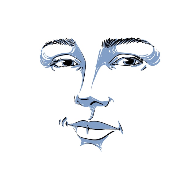 Retrato de vector de arte monocromo de mujer coqueteando, ilustración de tema de expresiones faciales. Hermosa dama sexy posando sobre fondo blanco, chica con atractivas características faciales.