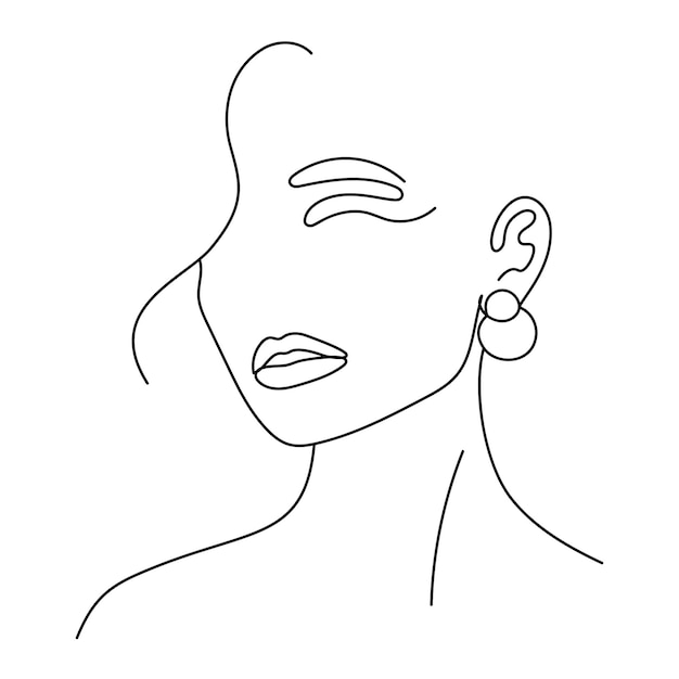 Retrato de vector femenino abstracto de arte de línea moderna