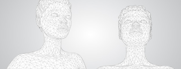 Retrato vectorial en 3d de una hermosa joven con un conjunto de ángulos de peinado en un fondo blanco