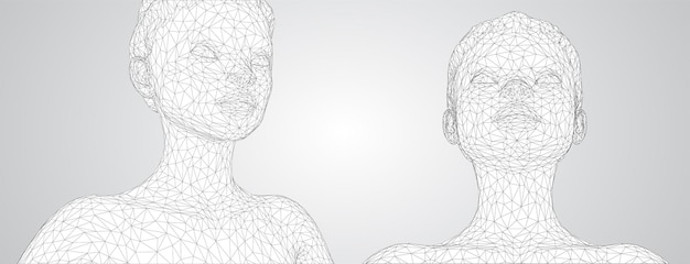 Retrato vectorial en 3d de una hermosa joven con un conjunto de ángulos de peinado en un fondo blanco