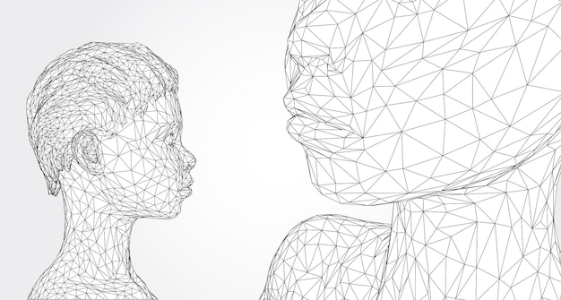 Retrato vectorial 3D de una hermosa joven con peinado conjunto de ángulos en un fondo blanco