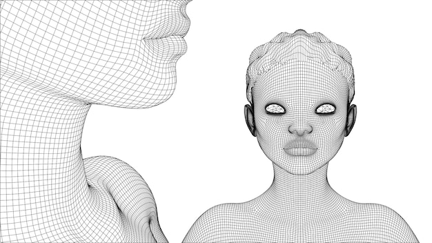 Retrato vectorial 3D de una hermosa joven con peinado conjunto de ángulos en un fondo blanco