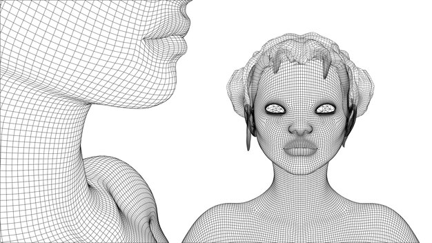 Retrato vectorial 3D de una hermosa joven con peinado conjunto de ángulos en un fondo blanco