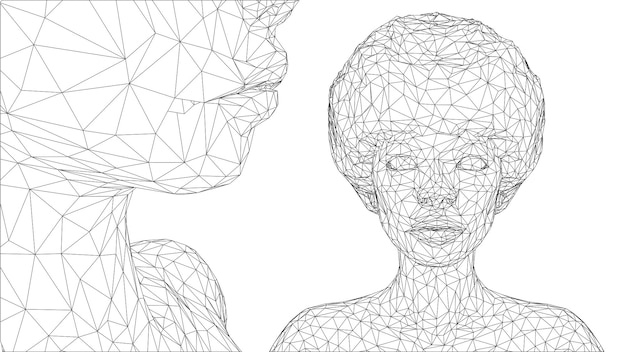 Retrato vectorial 3D de una hermosa joven con peinado conjunto de ángulos en un fondo blanco