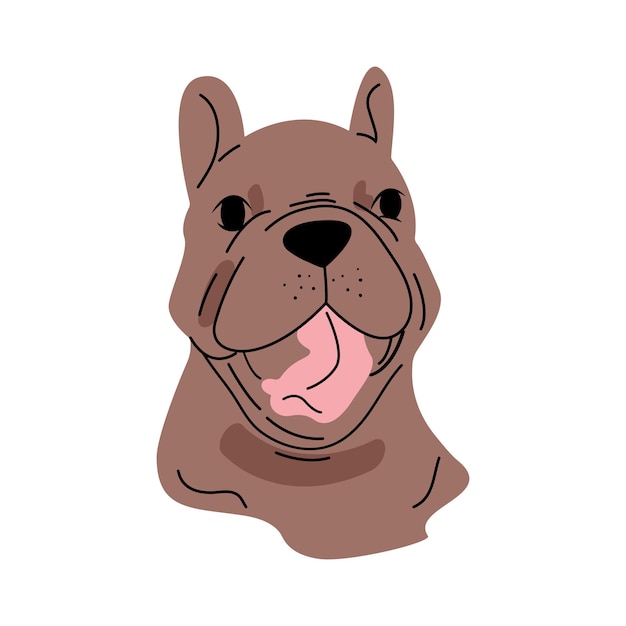 Vector retrato vectorial de divertido y lindo perro bulldog francés al estilo de dibujos animados minimalistas