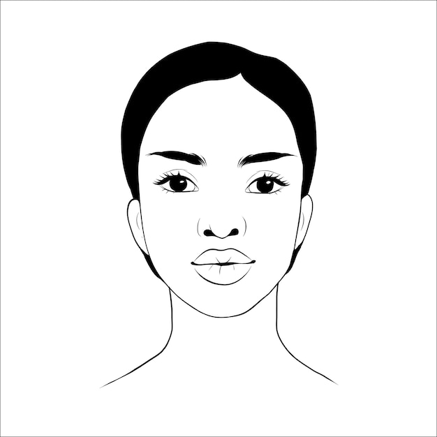 Retrato vectorial de hermosa mujer afroamericana en blanco y negro ilustración de moda de silueta suave