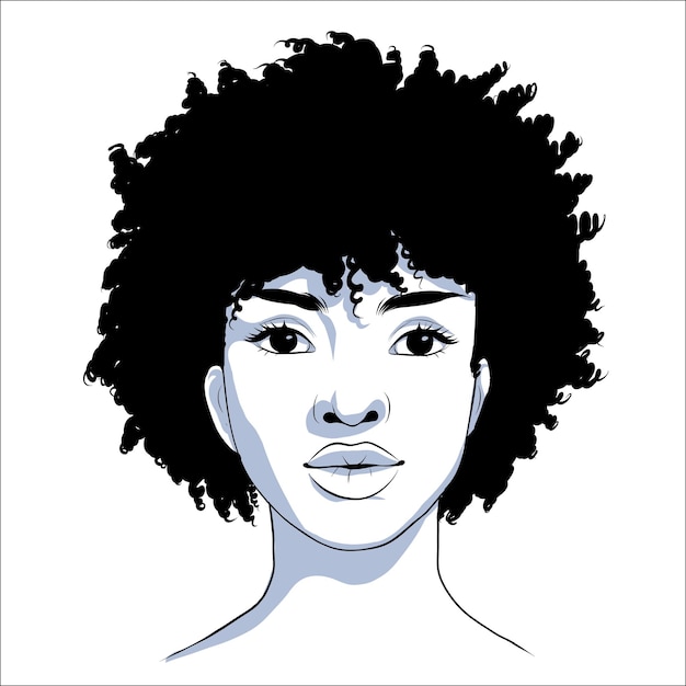 Retrato vectorial de hermosa mujer afroamericana en blanco y negro Ilustración de moda de silueta suave