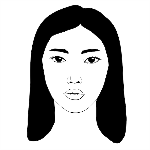 Vector retrato vectorial de hermosa mujer asiática en blanco y negro ilustración de moda de silueta suave