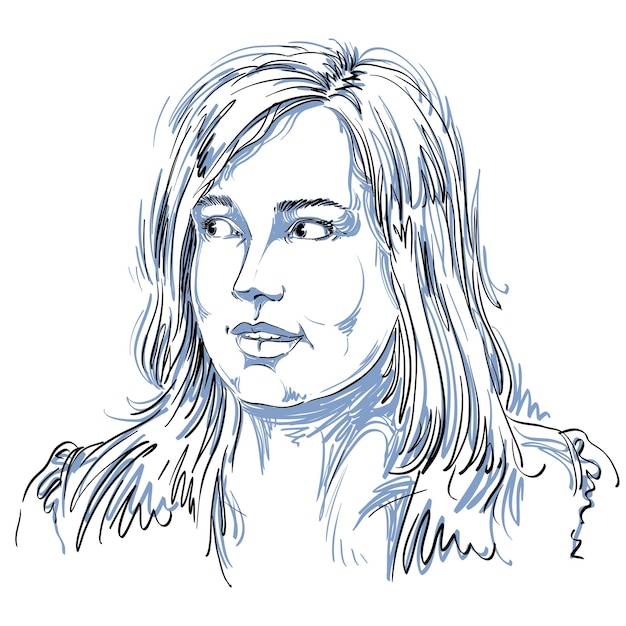 Retrato vectorial de mujer atractiva, ilustración de mujer curiosa guapa. Expresión emocional de la cara de la persona.