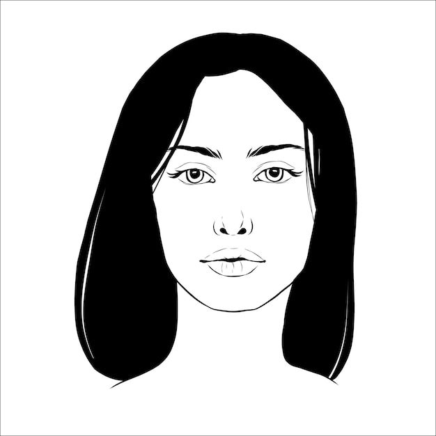 Retrato vectorial de mujer hermosa en blanco y negro ilustración de moda de silueta suave