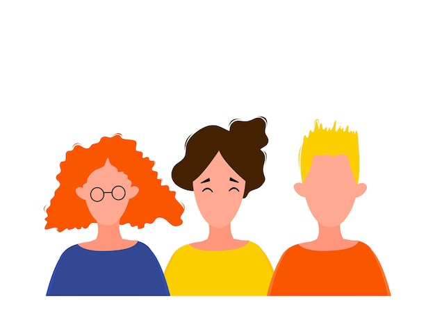Retratos de mujeres y hombres en un estilo sencillo aislado en un fondo blanco. Lindo estilo plano. Ilustración vectorial.