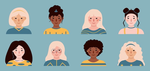 Retratos de niñas conjunto de vector