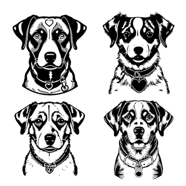 Retratos de perros lindos vector logo stencil