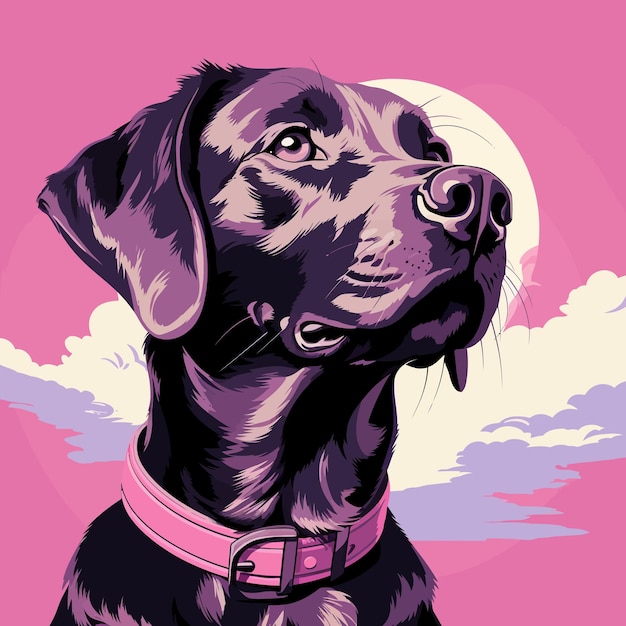 Vector retriever labrador retrato de perro ilustración vectorial con fondo rosado