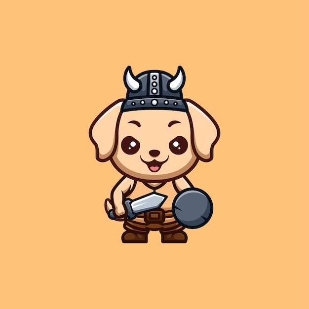 Retriever Viking Cute Creative Kawaii Cartoon Mascot Logo