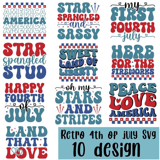 Retro 4 de julio archivo SVG Bundle