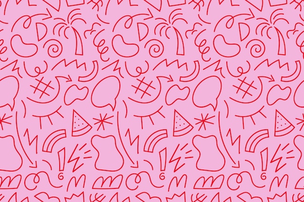 Retro 80's 90's memphis de patrones sin fisuras con elementos de garabato dibujados a mano Ilustración vectorial