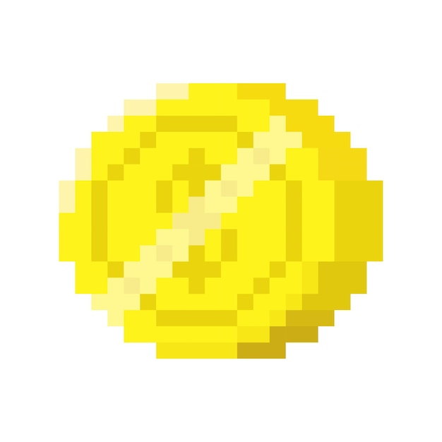Retro 8bit pixel art moneda de oro para videojuegos diseño de los años 90