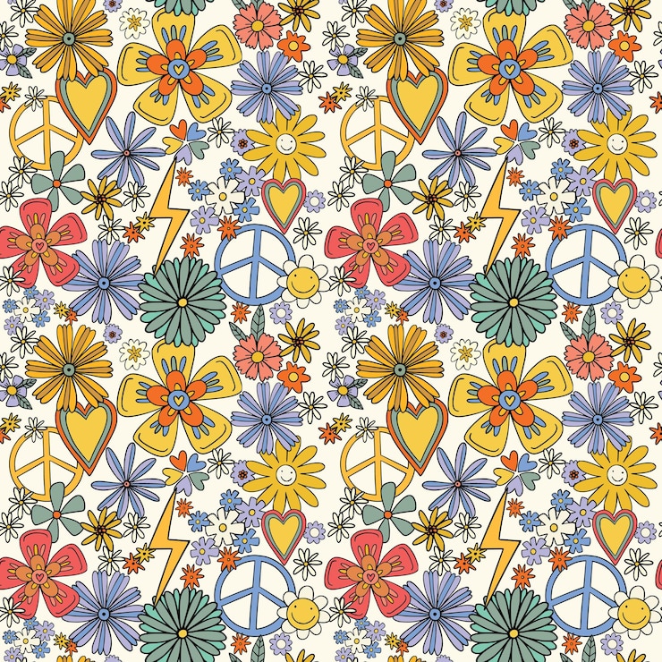 Vector retro años 70 psicodélicos patrones sin fisuras maravilloso hippie para textil, papel, impresión